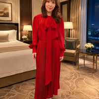 silk pleats long DRESS(38/S)