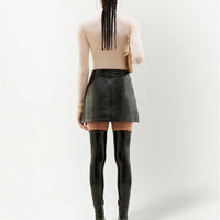 新品-vinyl mini skirt-brown