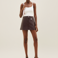 新品-vinyl mini skirt-brown