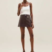 新品-vinyl mini skirt-brown