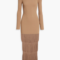 リブ編みニット フリンジマキシワンピース