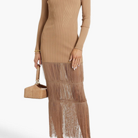 リブ編みニット フリンジマキシワンピース