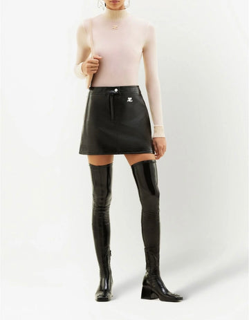新品-vinyl mini skirt-black