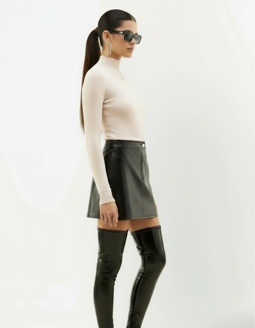 新品-vinyl mini skirt-black