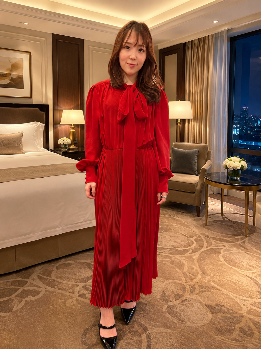 silk pleats long DRESS(38/S)