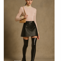 新品-vinyl mini skirt-black