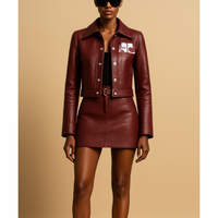 新品-vinyl mini skirt-wine red