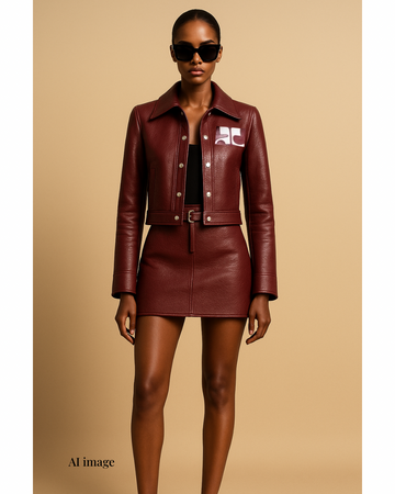 新品-vinyl mini skirt-wine red