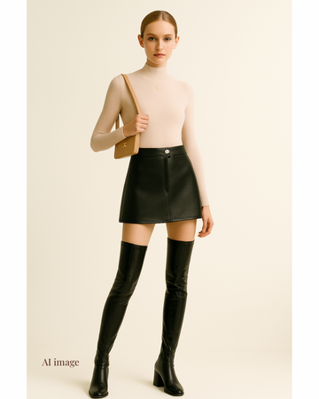 新品-vinyl mini skirt-black