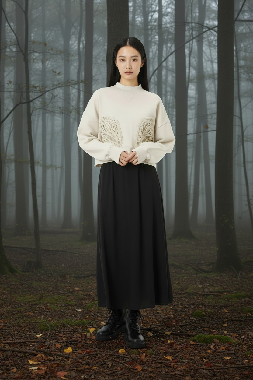 Cording Embroidery Cropped Sweatshirt Ecru(1/S)1着のみ 入荷リクエスト