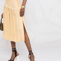 未使用品 cutout pleats skirt yellow(38/M)入荷リクエスト受付中