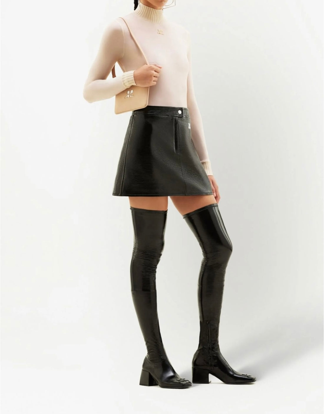 新品-vinyl mini skirt-brown