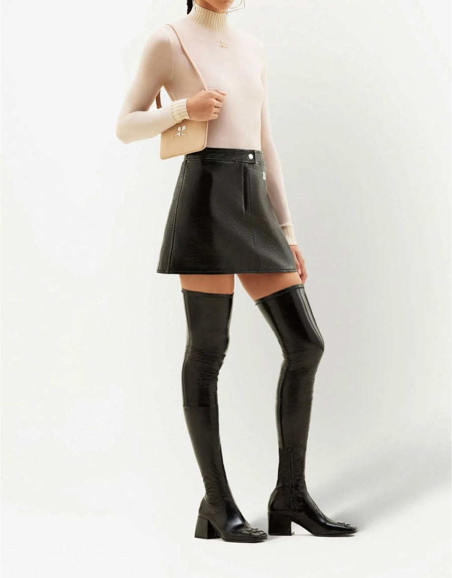 新品-vinyl mini skirt-brown
