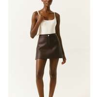 新品-vinyl mini skirt-brown