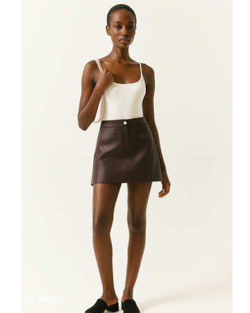 新品-vinyl mini skirt-brown