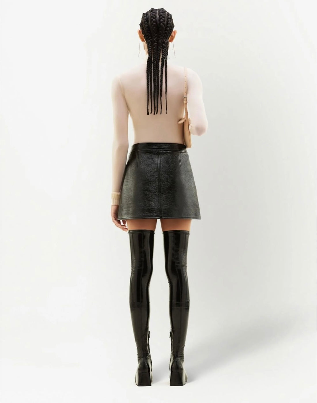 新品-vinyl mini skirt-brown