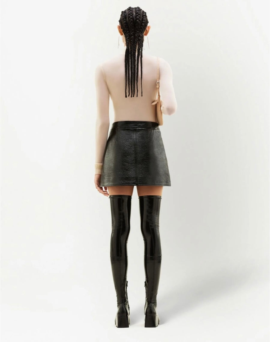 新品-vinyl mini skirt-brown