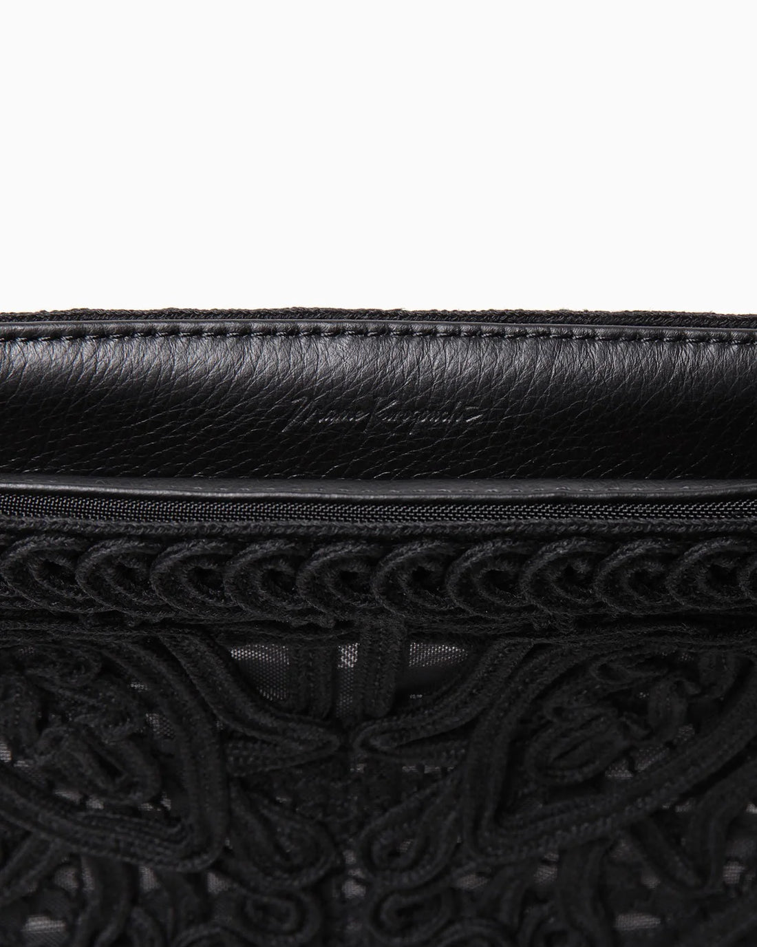 Cording Embroidery Pouch With Leather Strap - black(入荷リクエスト)