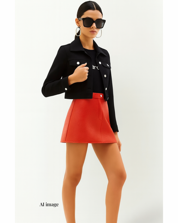 新品-vinyl mini skirt-red