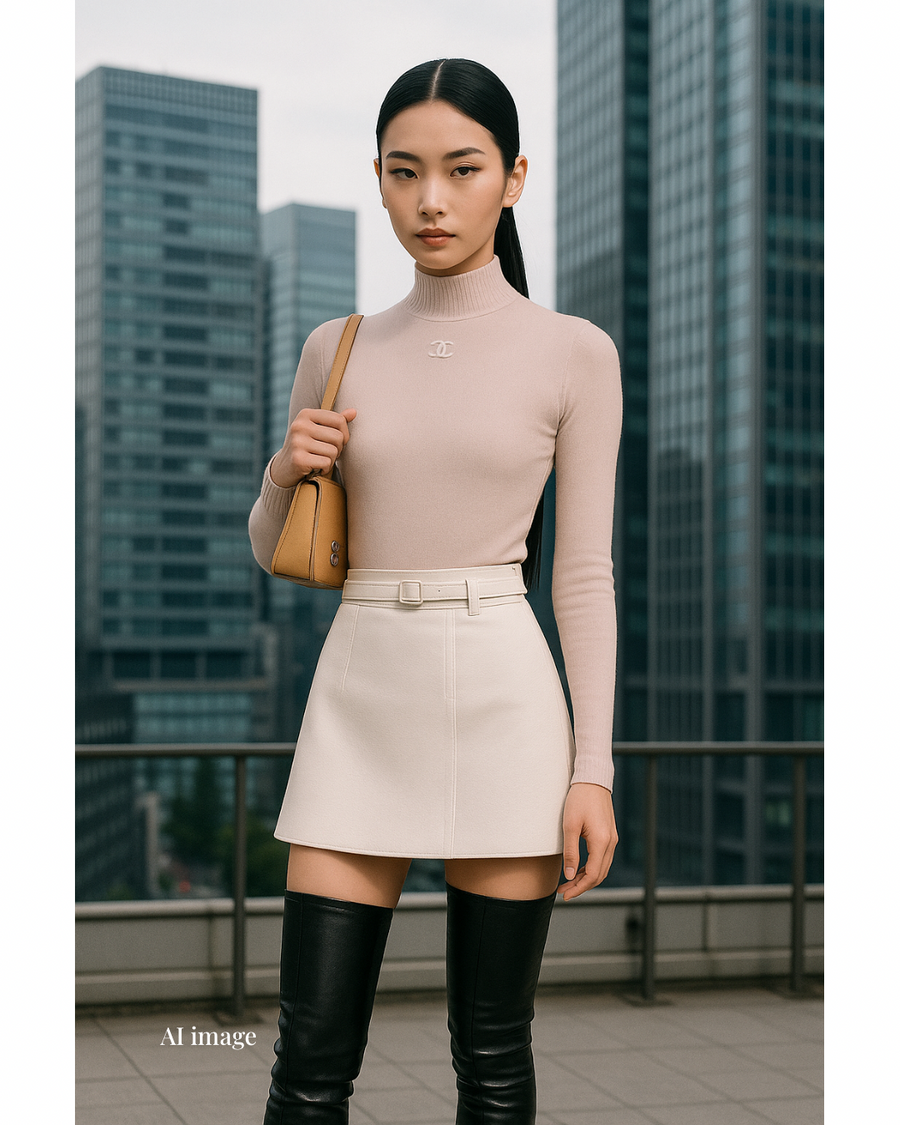 新品-vinyl mini skirt-White