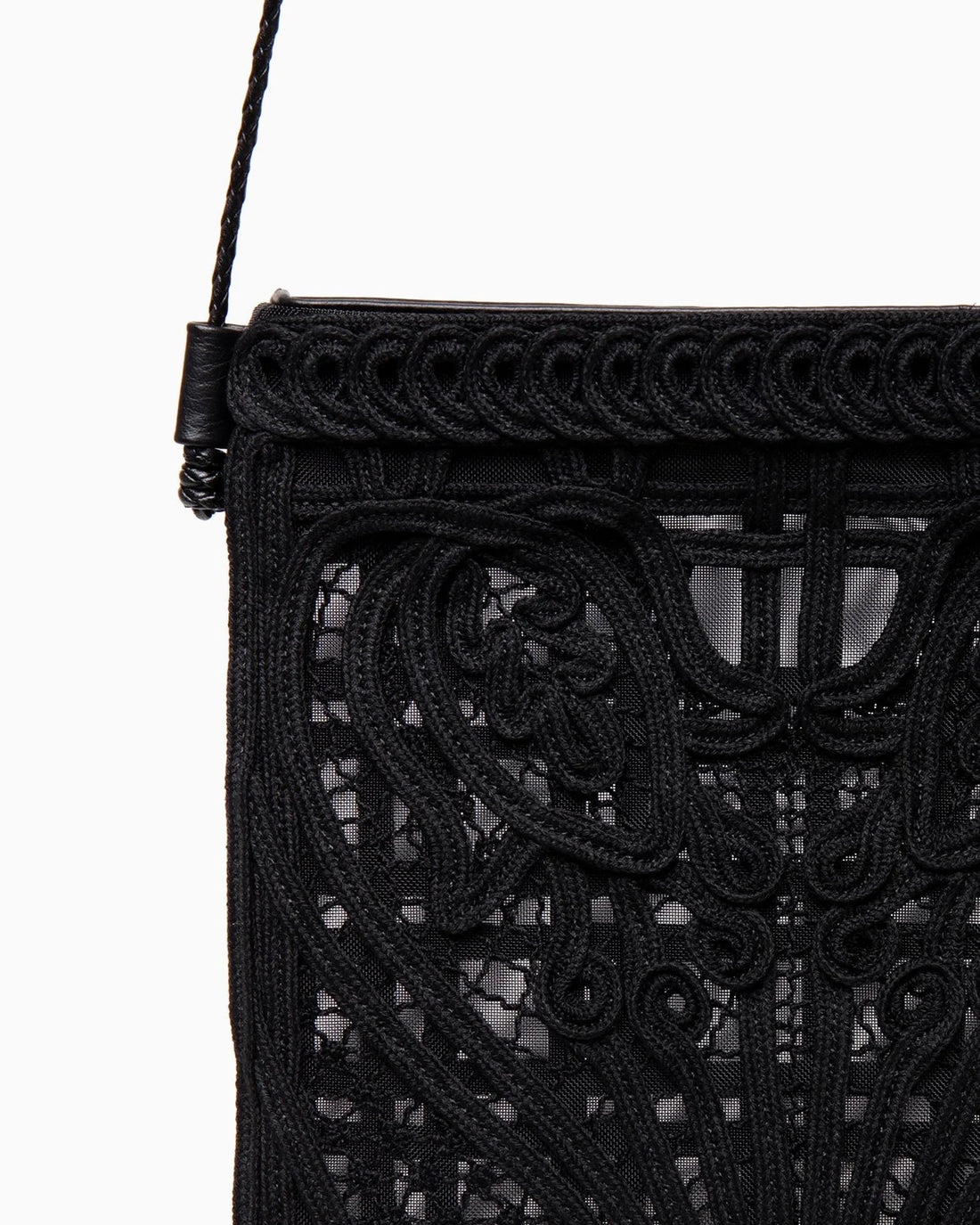 Cording Embroidery Pouch With Leather Strap - black(入荷リクエスト)