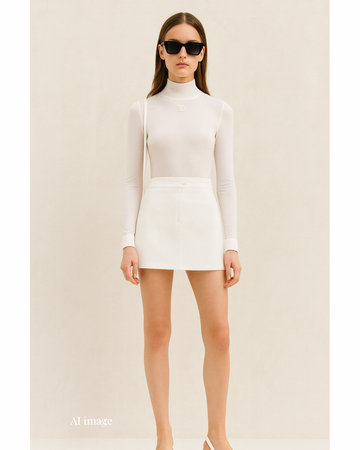 新品-vinyl mini skirt-White