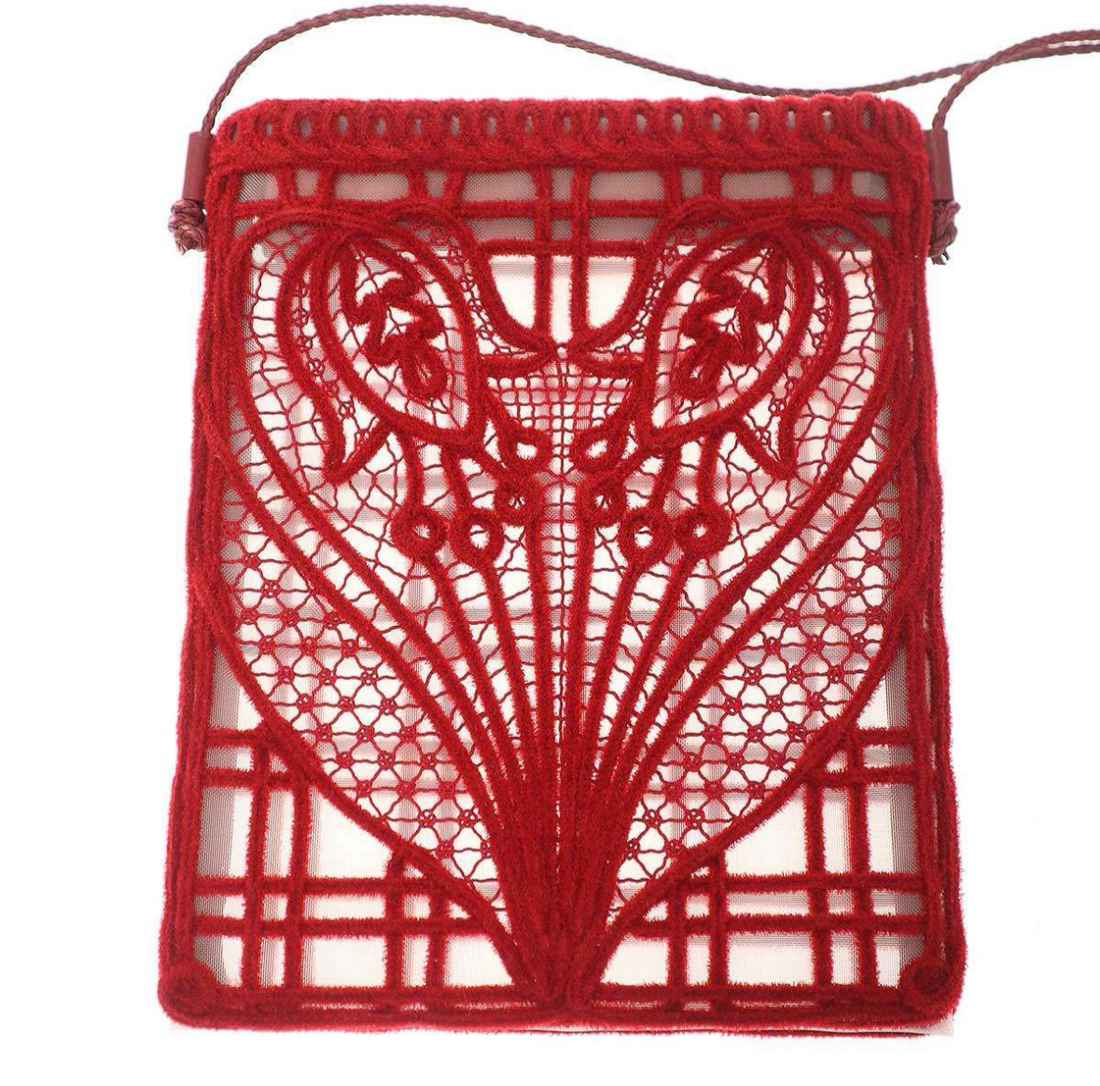 Cording Embroidery Pouch With Leather Strap - RED(入荷リクエスト)