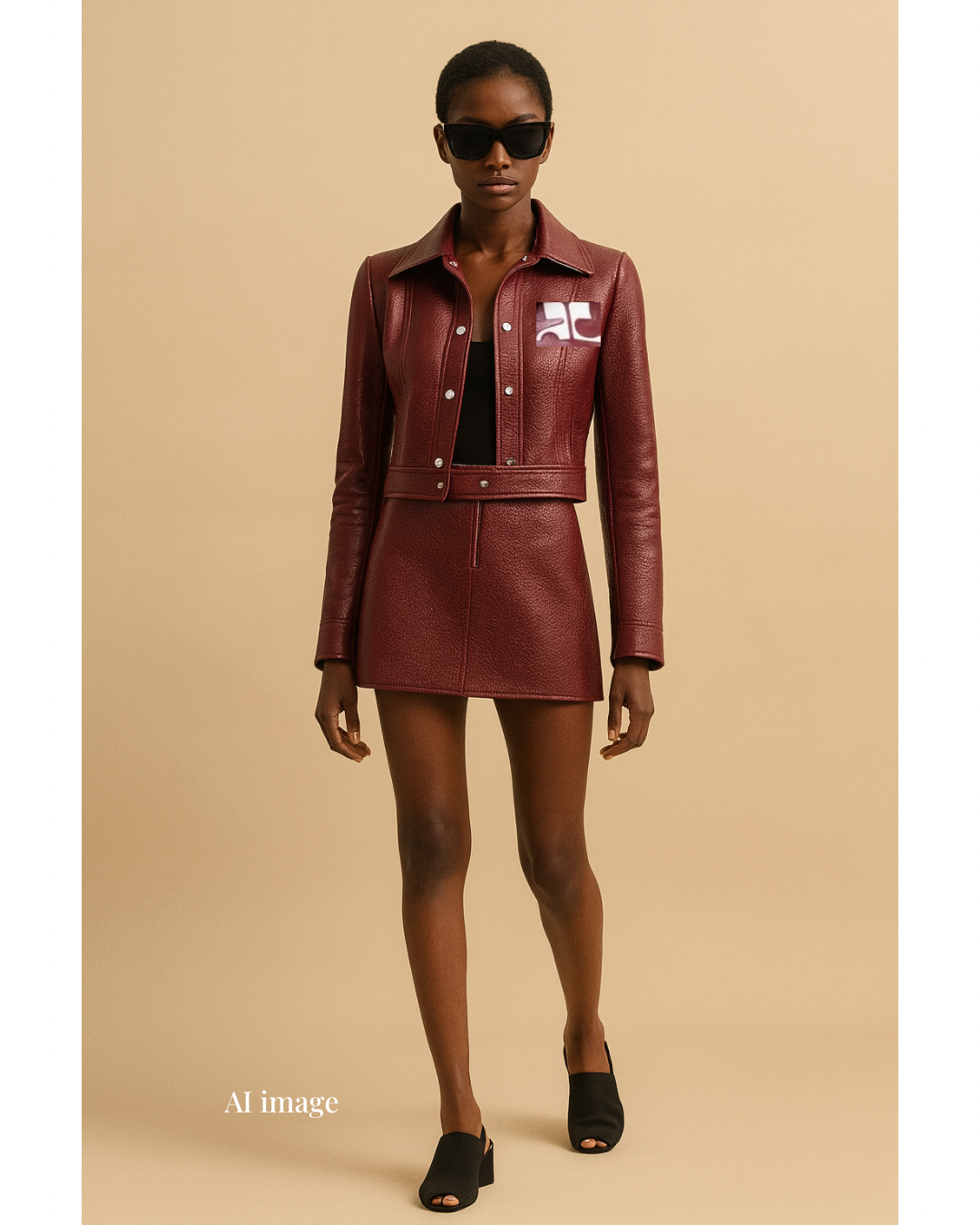 新品-vinyl mini skirt-wine red