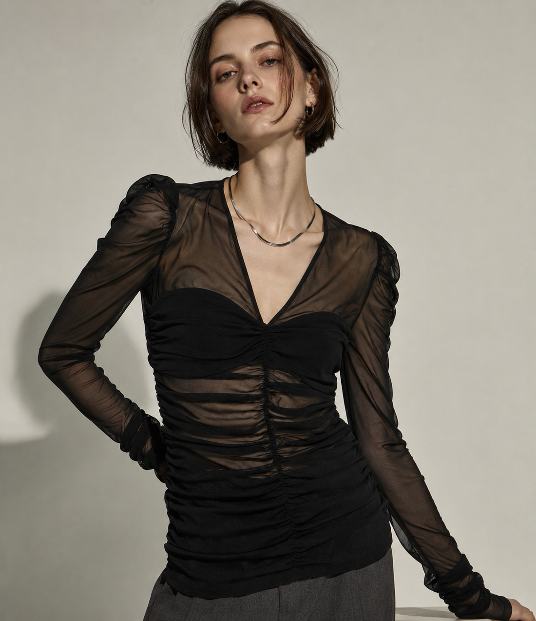 未使用品 【手洗い可】STUDIOS for FETICO 別注 TULLE GATHERD TOP (FREE SIZE)入荷リクエスト受付中