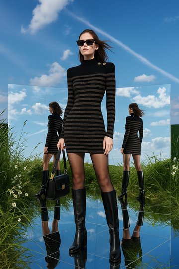 metallic stripe dress