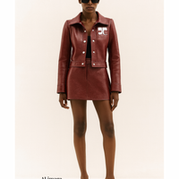 新品-vinyl mini skirt-wine red