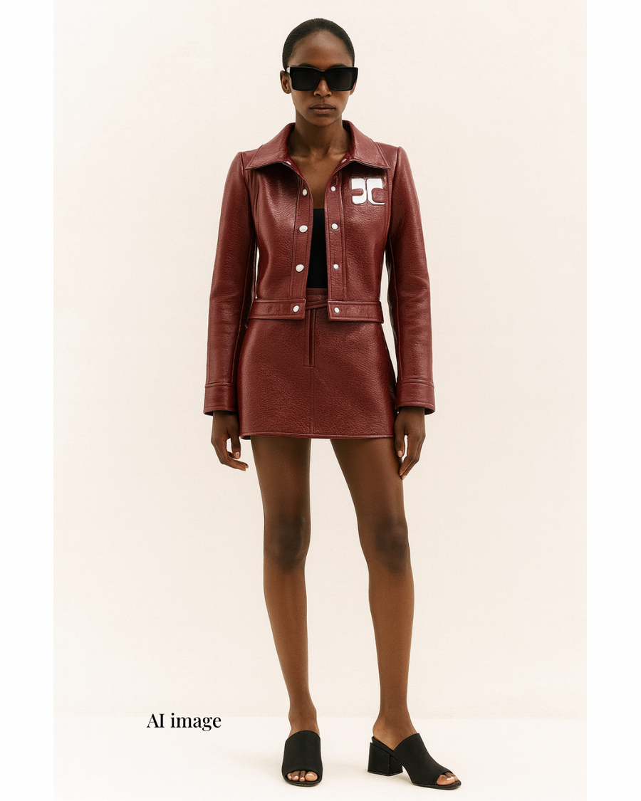 新品-vinyl mini skirt-wine red