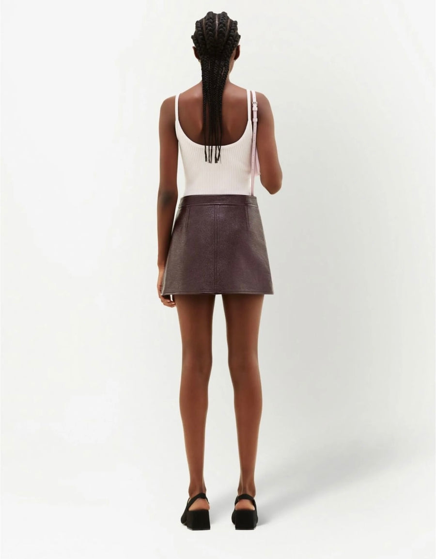 新品-vinyl mini skirt-brown