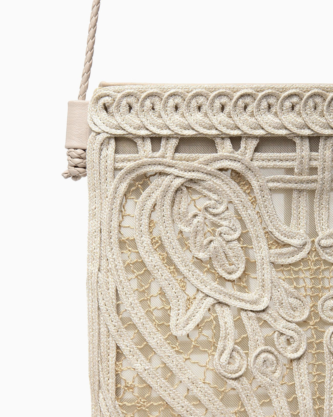 Cording Embroidery Pouch With Leather Strap - White(入荷リクエスト)