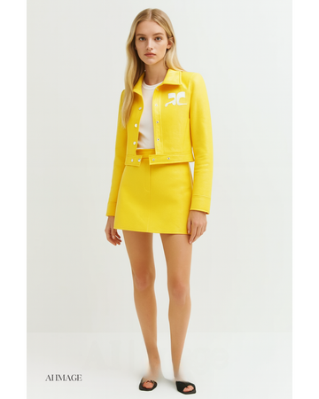 新品-vinyl mini skirt-yellow