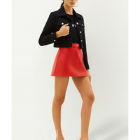 新品-vinyl mini skirt-red
