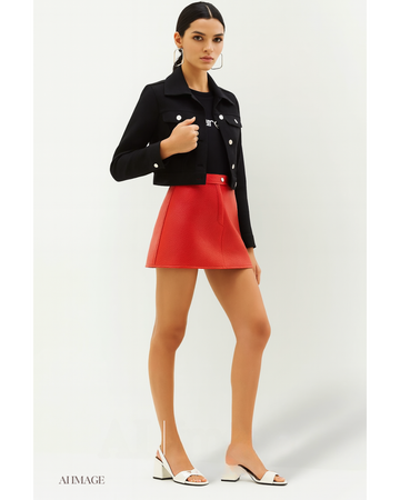 新品-vinyl mini skirt-red