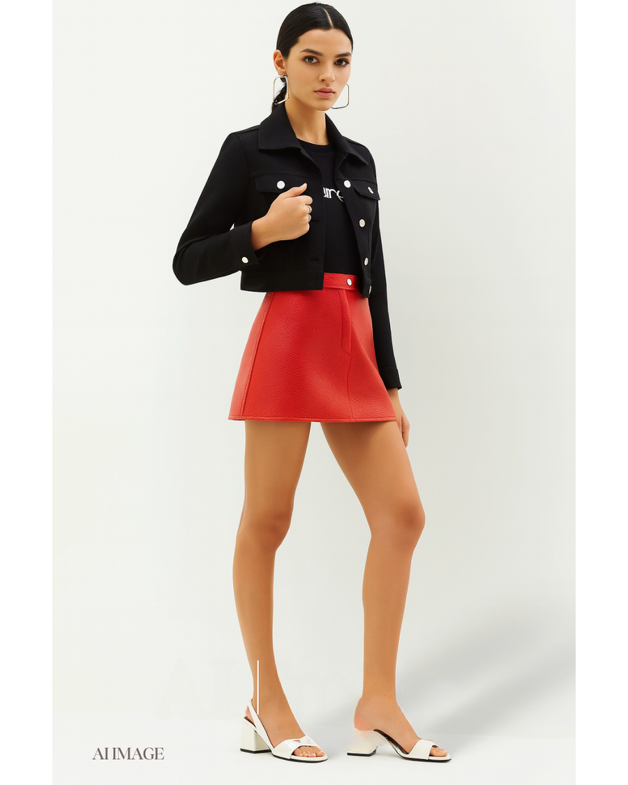新品-vinyl mini skirt-red
