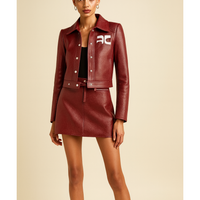 新品-vinyl mini skirt-wine red