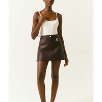 新品-vinyl mini skirt-brown