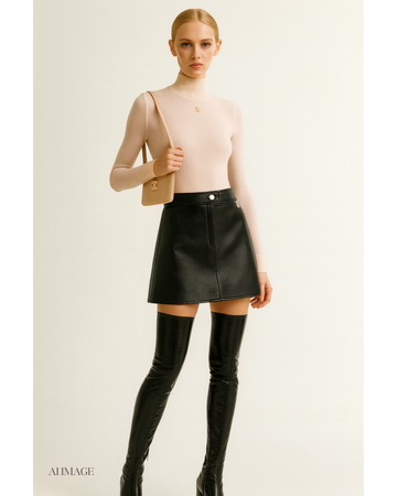 新品-vinyl mini skirt-black