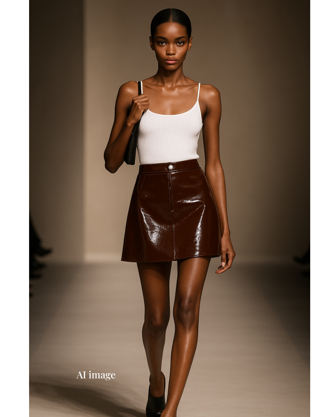 新品-vinyl mini skirt-brown