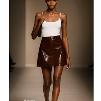 新品-vinyl mini skirt-brown