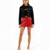 新品-vinyl mini skirt-red