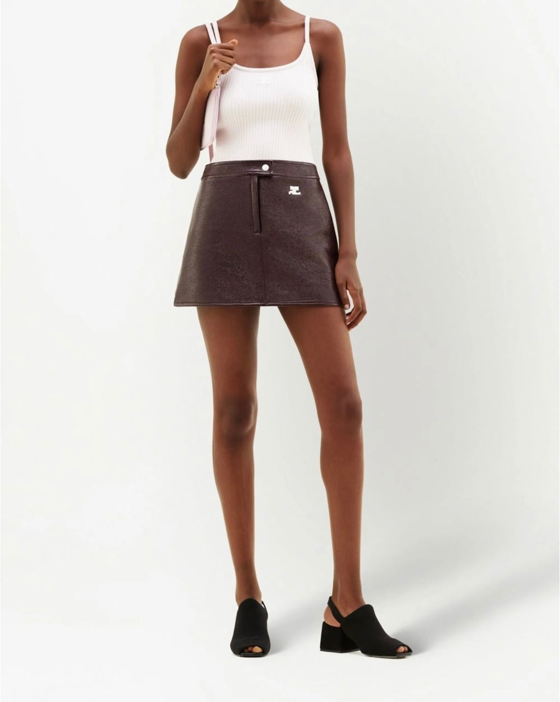 新品-vinyl mini skirt-brown