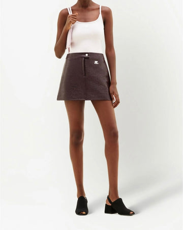 新品-vinyl mini skirt-brown
