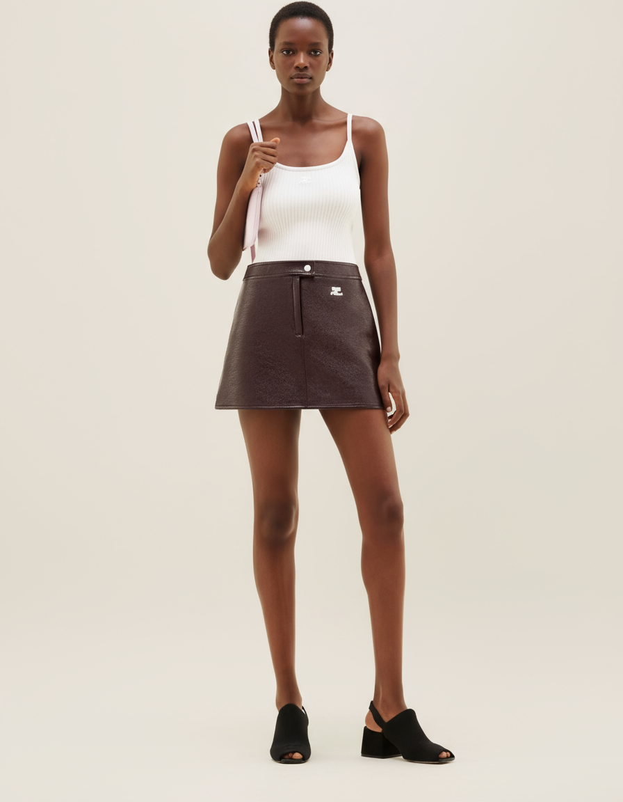 新品-vinyl mini skirt-brown