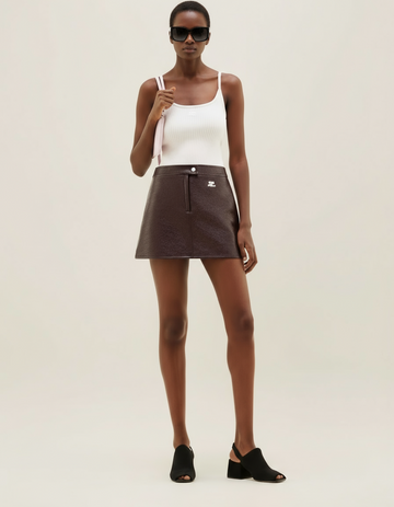 新品-vinyl mini skirt-brown